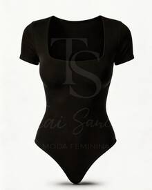 Kit 3 Women's Suplex Bodysuit Short Sleeve Square Neckline Low-Cut Sleeves Double Lining Premium Fabric - BLACK NUDE WHITE - View 7