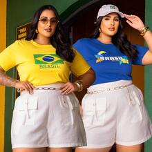 Brazil T-Shirt, Women's T-Shirt, World Cup, Green And Yellow Flag, 2026 , Sizes P To G3 Plus, 100% Cotton Fabric - 套件 02 黃/藍 - 查看 10