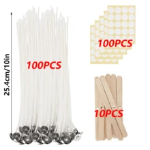 Bộ 100 bấc nến (10 inch), bao gồm 100 bấc nến, 100 miếng dán bấc và 10 giá đỡ bấc bằng gỗ, thích hợp cho sáp đậu nành, sáp ong, sáp dừa. - Bộ bấc - Xem 2