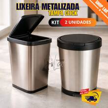 Wastebasket/Trash Can, 10 Or 9 Liters, Click Lid, For Bathroom, Kitchen, Office, Bedroom - 圓形金屬垃圾桶,10公升. - 查看 1