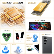 OUKITEL C61 安卓 15 智能手机，无合约，16GB+128GB/1TB 存储，6.88 英寸高清+ 90Hz 屏幕，5150mAh 电池，13MP+5MP 后置摄像头，4G 双卡双待，无锁/指纹识别/OTG/面部识别 - 金色 - 查看 8