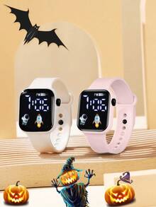 2pcs Dry Battery Led Square Electronic Bracelet Watch, Student/Lovers Wearing Set Valentines - Multicolor - View 5