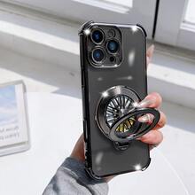 Luxury Fashion Magnetic Spinning Ring Phone Case Drop-Resistant Anti-Drop Four Corner Phone Case Magnetic Bracket Integrated Phone Case Supports Wireless Charging Compatible With IPhone 17/6/7/8/X/XS/XR/11/12/13/14/15/16, Galaxy S26 S20-S25, A03-A07, A11-A17, A20-A73, Note 7/8/9/10/11/12/13/14, 9/10/12/13C/14C/15C A5(171.7), Honor Magic 5 6 7 8 Lite C53 C55 - Black - View 1