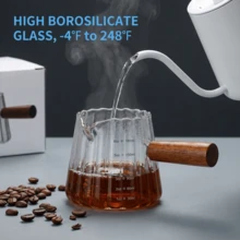 Heat Resistant Borosilicate Glass Coffee Mug With Wood Handle, 180ml Coffee Cup With Scale, Vertical Striped Coffee Server, Small Water Bottle For Home And Cafe Use - Redwood - View 3