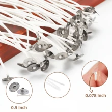 Bộ 100 bấc nến (10 inch), bao gồm 100 bấc nến, 100 miếng dán bấc và 10 giá đỡ bấc bằng gỗ, thích hợp cho sáp đậu nành, sáp ong, sáp dừa. - Bộ bấc - Xem 4