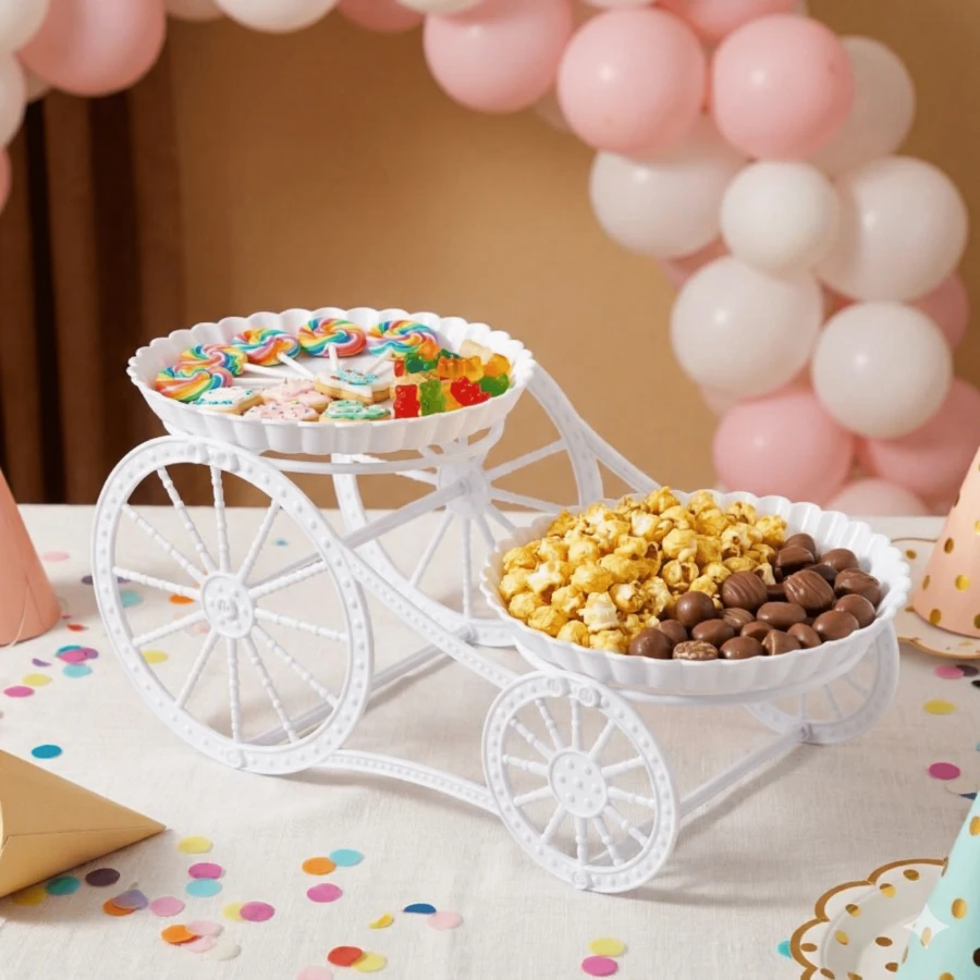1pc Dry Fruit Snack Plate, Birthday Party Dessert Table Decor, Living Room Tea Table Fruit Plate, Candy Dish Display Stand - White Circle - View 1