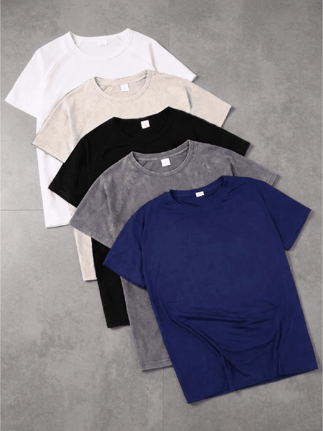 Kit Of 5 Men's Basic Plain Cotton T-Shirts, 30.1 Thread Count, Unisex, Breathable, Reinforced Seams, Immediate Shipping. Available In Charcoal, Navy Blue, White, Black, And Beige. - 深灰色 - 查看 1