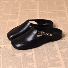 2026 Spring/Summer New Retro Low Heel Slip-On Comfortable Closed Toe Women Mules - Black - View 5
