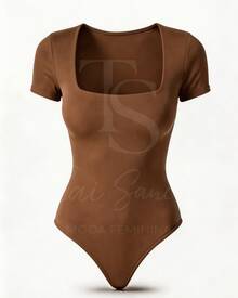 Kit 3 Women's Suplex Bodysuit Short Sleeve Square Neckline Low-Cut Sleeves Double Lining Premium Fabric - BROWN BROWN BROWN - View 8