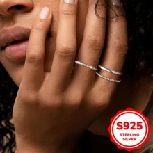 3pcs Set 925 Sterling Silver Rings For Women - Elegant, Stackable, 5g With Cubic Zirconia, April Birthstone, Perfect For Daily & Party Wear - Silvery - View 3