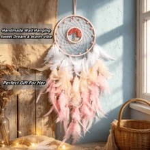 حلم الريش الوردي - ديكور حائط غرفة نوم مصنوع يدويًا بطراز بوهيمي، زخرفة جميلة وإبداعية للأجواء الجمالية في غرف نوم البنات والحضانة والزفاف، هدية مثالية لأمك وصديقتك - شجرة الحياة - مشاهدة 8