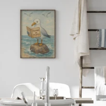 1-Piece Whimsical Seagull Bathroom Art Piece, Humorous Toilet Wall Decoration, Beach Poster (Optional Frame) - A - View 2