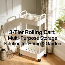 3 - Tier Rolling Storage Cart With Wheels, Multi - Layer Utility Trolley Organizer With Perforated Shelves & Divided Baskets, Easy - Move Storage Solution For Bathroom, Kitchen, Office, Bedroom, Quick Assembly & Space - Saving Design - trắng - Xem 1