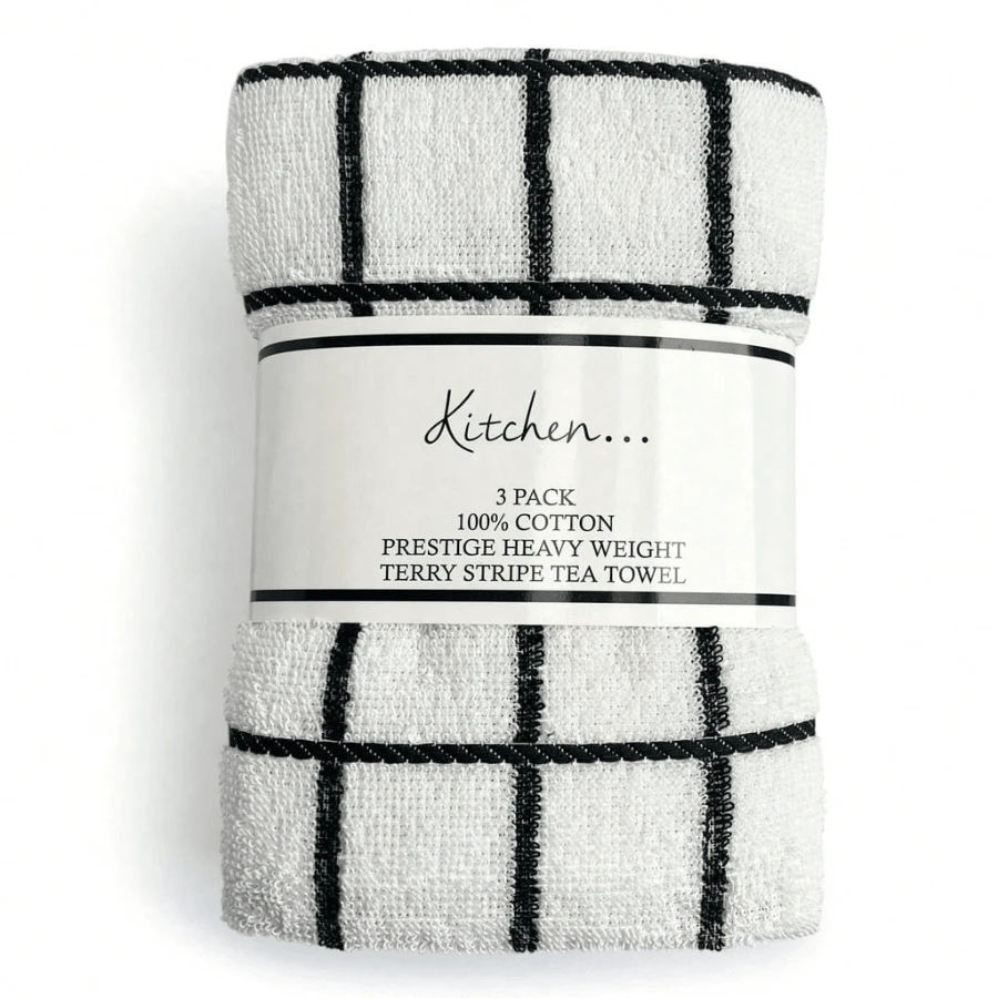 100% Cotton Terry Towelling Tea Towel - Prestige - 黑色格子 - 查看 1