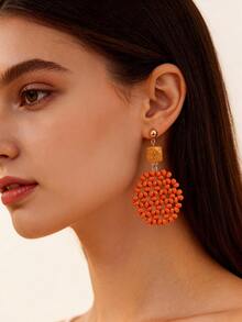 1 Đôi bông tai hình quạt đính hạt màu cam Dopamine, kiểu dáng Bohemian thanh lịch, thiết kế độc đáo, đa năng, phù hợp cho kỳ nghỉ biển, dã ngoại mùa hè, lễ hội âm nhạc, tụ họp bạn bè, du lịch, phong cách Boho / / Dopamine - trái cam - Xem 9