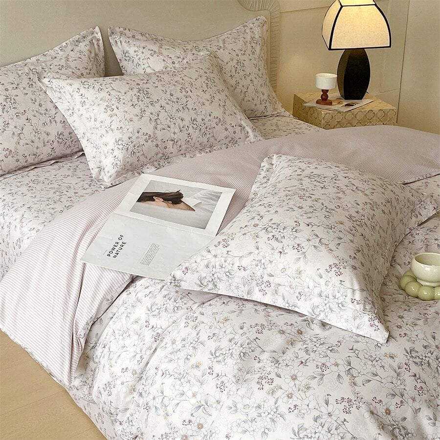 3pcs 100% Cotton Romantic Ditsy Floral Bedding Set, 2 Pillowcases + 1 Duvet Cover - Multicolor - View 1