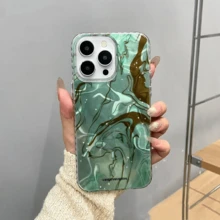 Funda de teléfono de lujo con efecto de agua, mármol verde y marrón, brillo y chispas, cobertura completa y protección anti-caídas para iPhone - Verde Oscuro - Ver 9