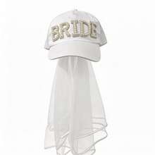 1pc Bride To Be Hat With Veil, White BRIDE Letter Baseball Cap, Bachelorette Party & Beach Wedding Tulle Veil Hat, Bridal Shower & Engagement Gift - View 7