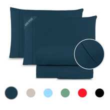 Queen Size Bedding Set, 600 Thread Count Egyptian Cotton, 4-Piece Fitted Sheet Set With Elastic And Hemstitch, 100% Soft Premium - 水鴨藍 - 查看 7