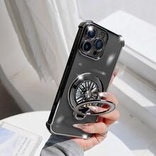 Luxury Fashion Magnetic Spinning Ring Phone Case Drop-Resistant Anti-Drop Four Corner Phone Case Magnetic Bracket Integrated Phone Case Supports Wireless Charging Compatible With IPhone 17/6/7/8/X/XS/XR/11/12/13/14/15/16, Galaxy S26 S20-S25, A03-A07, A11-A17, A20-A73, Note 7/8/9/10/11/12/13/14, 9/10/12/13C/14C/15C A5(171.7), Honor Magic 5 6 7 8 Lite C53 C55 - Black - View 2