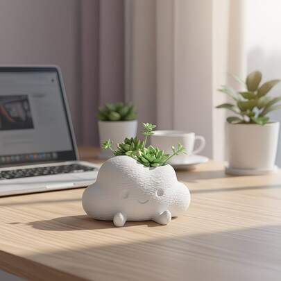 1 hộp đựng đồ để bàn hình đám mây kèm chậu cây mọng nước cười tươi. Vừa là chậu trồng cây, vừa là hộp đựng đồ, kết hợp giữa trang trí và công năng sử dụng. Thiết kế tối giản với màu sắc đơn giản phù hợp với mọi bàn làm việc, làm tăng thêm vẻ đẹp cho không gian.
