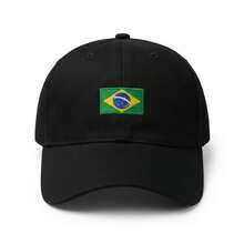 Brazil Flag Embroidered Cap With Curved Brim, Adjustable, Unisex, Street Style, Casual, Cotton Embroidery, None, Decorative Model, Cap, All - 黑色 - 查看 1