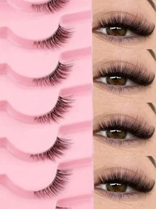 7 Pairs Of Half-Strip Transparent Cat Eye Short Soft 3D Faux Mink Natural Look False Eyelashes - Black - View 3