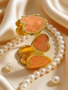 1 pieza Pulsera asimétrica en forma de corazón, romántica y linda, de acero inoxidable con esmalte multicolor, adecuada para la vida diaria de las mujeres, citas, vacaciones, fiestas o como regalo para seres queridos - Amarillo Oro - Ver 8
