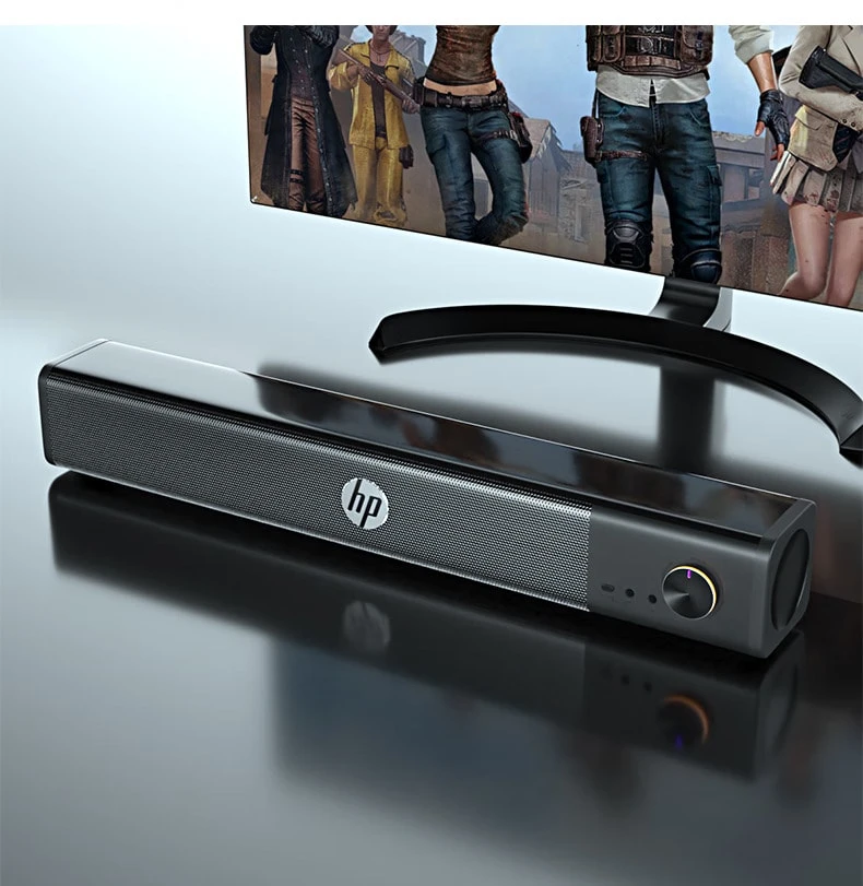 HP WS10 Speaker Modern Style Metal Long Strip Speaker Heavy Bass Audio Computer Cellphone TV Laptop Surround Sound Home Powerful Volume Speaker Original HP Speaker