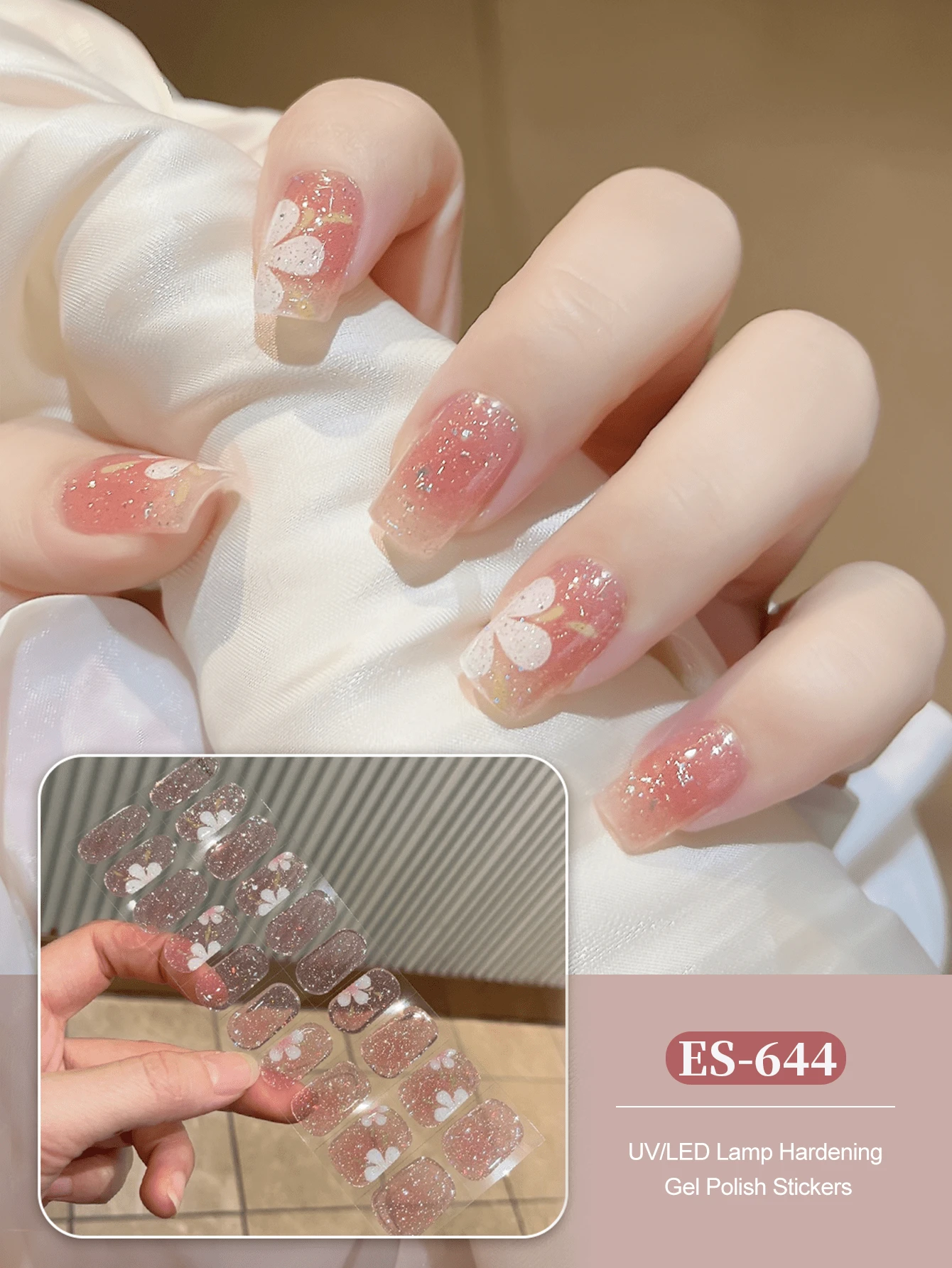20 pièces Autocollants de gel pour ongles à base transparente, nécessitent un durcissement à la lampe UV, qualité de salon, durable, convient pour le de gros transfrontalier et la directe, assortis à la série rouge ES20