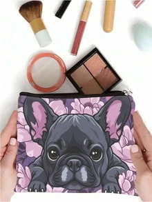 1个可爱法斗犬印花化妆包，便携式拉链化妆袋，旅行洗漱用品收纳整理包，送给爱狗人士的完美礼物 - 彩色 - 查看 6