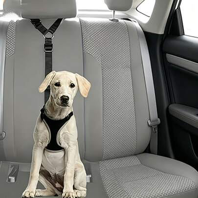 可调节狗狗车载安全带 - G型约束装置，适用于SUV、轿车和小型卡车，可机洗宠物旅行安全牵引绳，舒适便捷