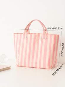 Striped PVC Coated Tote Bag, Large Capacity Travel Handbag, Suitable For Beach, Pool, Shopping, Vacation, Picnic And Daily Carry - Multicolor - View 3