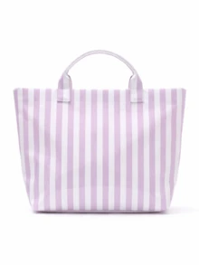 Striped PVC Coated Tote Bag, Large Capacity Travel Handbag, Suitable For Beach, Pool, Shopping, Vacation, Picnic And Daily Carry - Multicolor - View 12