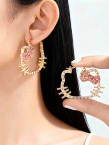 1 pieza Pendientes cristalinos huecos súper brillantes de Hello Kitty de Sanrio, dulces y de moda, de alta gama y elegantes - Rosa - Ver 2