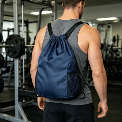 1 pezzo Zaino con coulisse blu navy, design multifunzionale, adatto per palestra, pendolarismo, attività all'aperto, un unico zaino per molteplici scenari, tessuto resistente all'acqua e all'usura