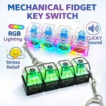 Keyboard Fidget Toy For Adults Fidget Keyboard Clicker Toys With LED Lights Keychain Stress Relief For Anxiety Decompression - 黑色 - 查看 2