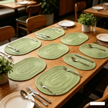 1件/2件/4件/6件/8件/10件/12件装椭圆形棉质编织餐垫，12x18英寸，椭圆形餐桌垫，天然编织耐热餐垫，适合家庭聚会、婚礼、派对（绿色） - 綠色 - 查看 10