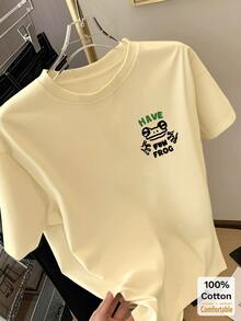 Cotton Casual Cartoon Print Short Sleeve Mid-Length T-Shirt, Fashionable Top For Women Summer - Apricot - View 4
