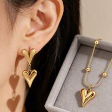1 Set Romantic Stainless Steel Jewelry Set With Heart-Shaped Pendant Necklace And Earrings, Suitable For Women To Wear To Parties Or Outings - Yellow Gold - View 5