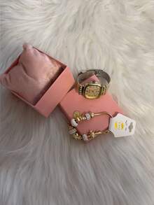 Women's Quartz Watch Set With Bracelet + Bangle + Box. - Dorado - Ver 3
