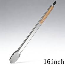 1把耐热不锈钢厨房夹，红木手柄，韩式烧烤夹，加长肉类和食物夹，带锁定设计，适用于烹饪、空气炸锅、烘焙、户外烧烤 - A - 查看 14
