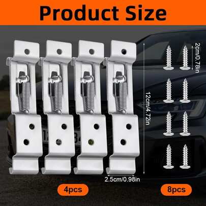 4pcs Stainless Steel License Plate Spring Clips, Fit For 108-120mm Width European License Plates (Except Austria), Quick Installation | Stable Locking | Anti-Rust & Anti-Vibration, Front & Rear Plate Replacement, Includes Mounting Screws, European Car Owner Gift, Truck/SUV/Sedan Accessories