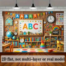 2D Flat Playful Learning Theme Party Banner Background, ABC Letter Theme, Featuring Globe, Clock, Building Blocks, Picture Books, Rainbow And More Rich Learning And Playful Elements, No Power Required - 1 - View 3