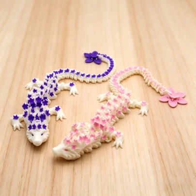 3D Printed Articulated Sakura Dragon Doll, Children's Educational Stress Relief Plush Doll, Realistic Animal Model Decor Gift