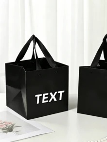 1pc Customizable Text Black Floral Paper Bag, Ins Style High-End Flower Gift Tote Bag - Black - View 5