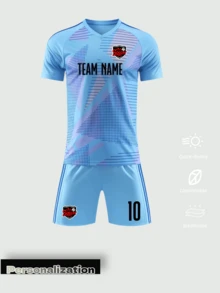 2-teiliges Fußball-Trikot-Set: Einzigartige Marmor-Textur, anpassbar für Teams und Fans, Weihnachten und Neujahr. Sport - Babyblau - Übersicht 2