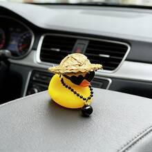 Décoration de canard jaune personnalisée et à la mode pour l'intérieur de la voiture, chapeau de paille + lunettes de soleil mode en forme de cœur, accessoires de décoration pour le tableau de bord de la voiture - A - Voir 6