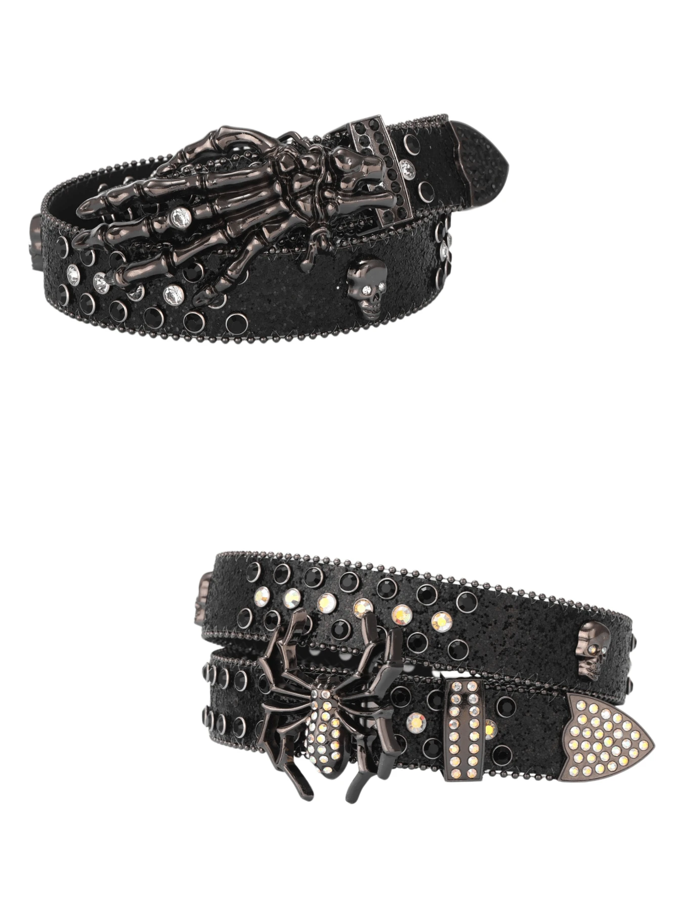1pc Punk Style Spider & Skull Rhinestone Embellished Belt, Unisex Hip Hop Street Rivet Studded Leather Belt, Y2K Edgy Accessory - Multicolor - View 1