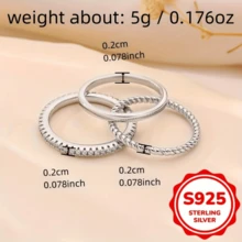 3pcs Set 925 Sterling Silver Rings For Women - Elegant, Stackable, 5g With Cubic Zirconia, April Birthstone, Perfect For Daily & Party Wear - Silvery - View 5